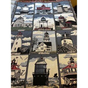 Goodwin Weavers Lighthouse Tapestry Throw Blanket 12 Lighthouses Excellent Condi
